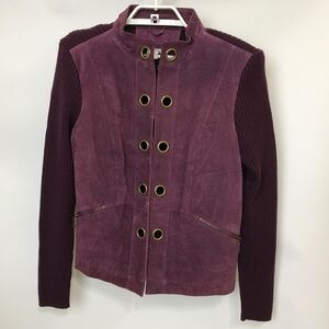 A M I Purple Sweater Womans Size Med Leather Blend